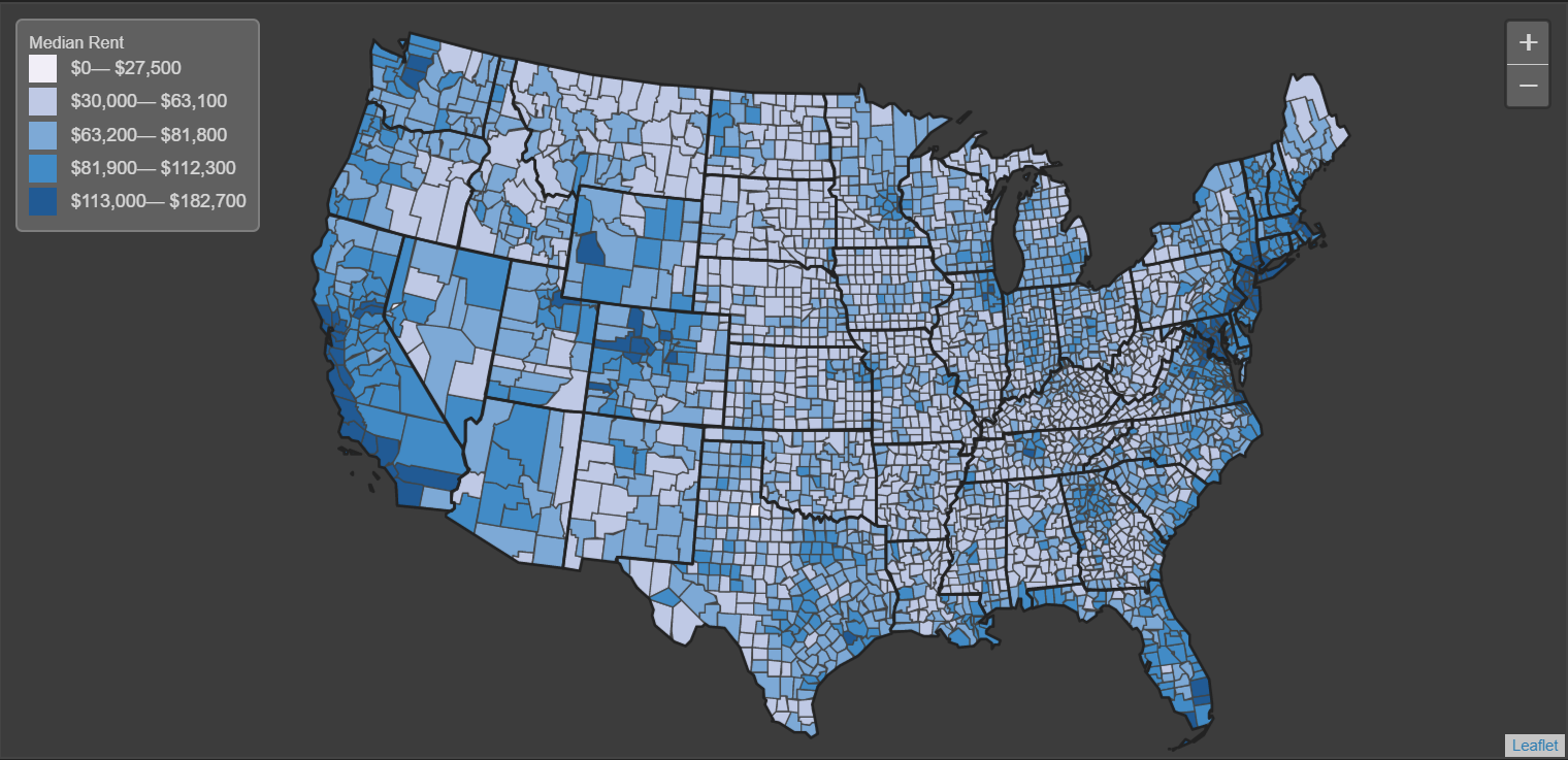 Map of US Median Rent 2014